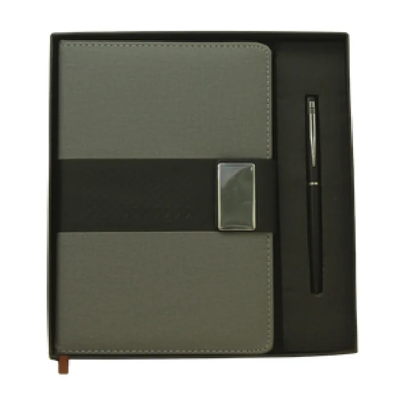 Ball Pen & 190-page Hardbound Color Grey Brown Blue, code DP08, 2 in 1 corporate gift set